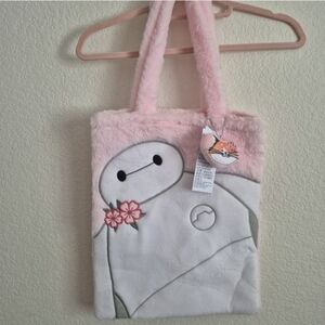Disney Baymax Pink and White Character Plush Tote Bag. Soft
